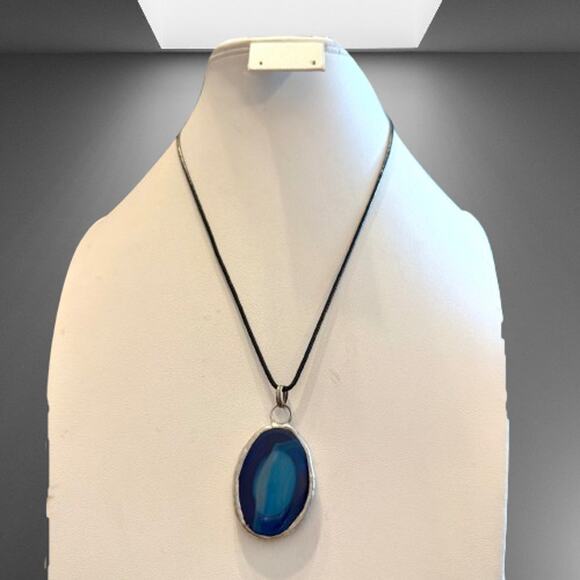 Vibrant Unique Artisan Blue Fused Glass Pendant - Picture 7 of 7